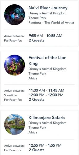 Animal Kingdom Fastpass selections