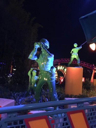 green army men toy story land night