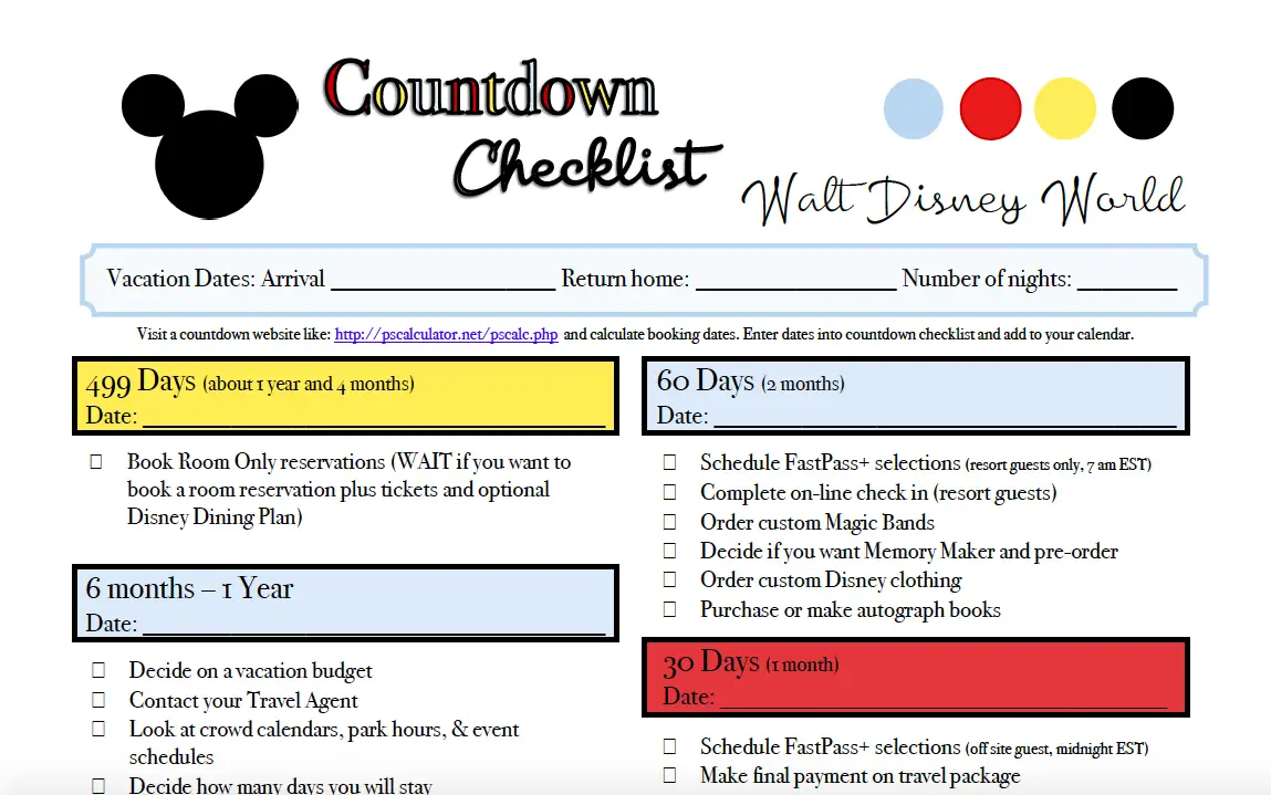 Disney World Planning: Long/Short Term Checklist with Printable
