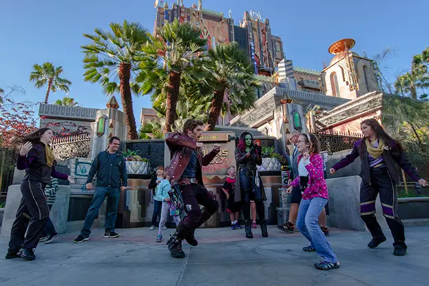 Star lord, Gamora, and Groot in Disney's California Adventure