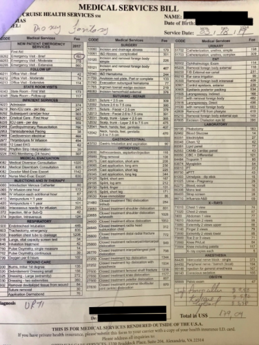 DCL Health Center cost sheet