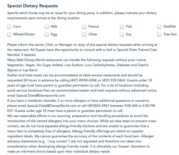 Food Allergies Dietary Restrictions Walt Disney World