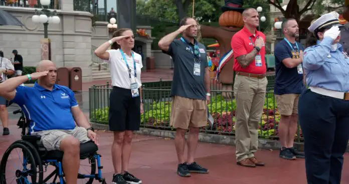 Warrior Games Athletes Participate in Flag Retreat Ceremony at D