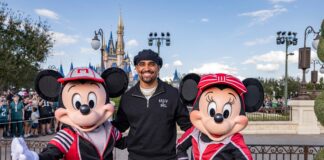 Jalen Hurts Celebrates Super Bowl Win at Walt Disney World mickey and minnie